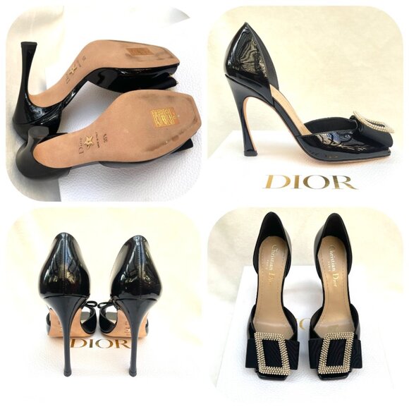 NIB Auc Dior Dior Idylle patent calfskin white resin pearls Bow Peep Toe heels - Picture 6 of 14